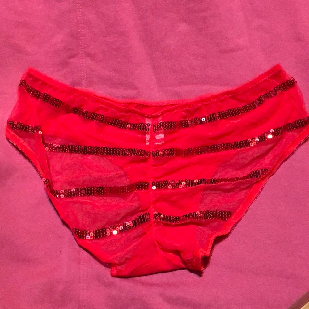 Red Sequin Victoria’s Secret Cotton Sheer Panty LG